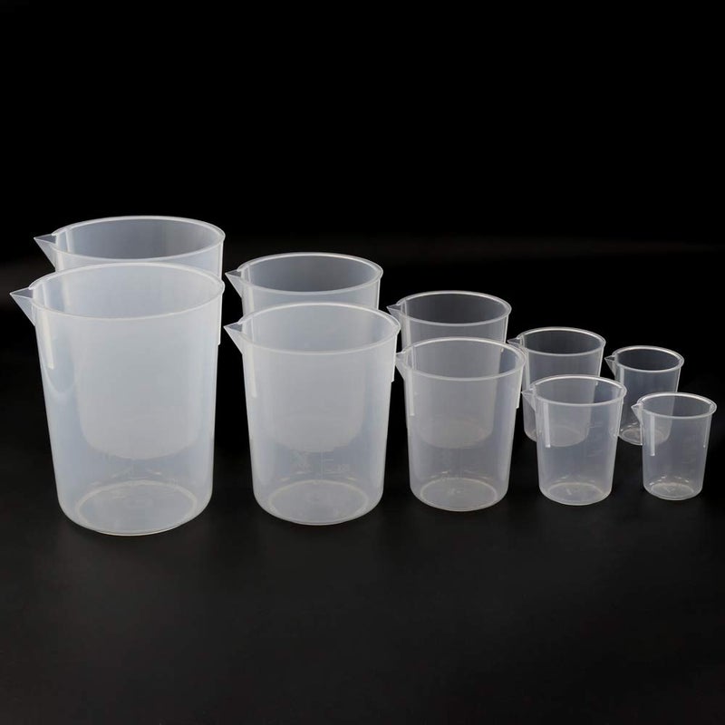 ULAB Scientific Plastic Beaker Set, 5 Sizes 50ml 100ml 250ml 500ml 1000ml, 2pcs for Each Size, Stackable with Spout, Molded Graduation, UBP1007 - Image 5